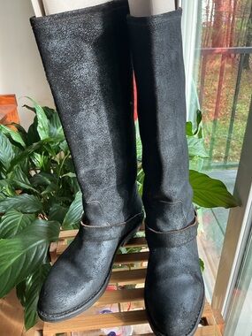 Fiorentini + Baker  Burnished silvery Black Suede Knee-High Boots